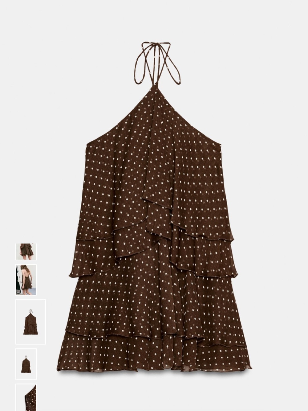 NWT Zara Brown Polka Dot Layered Halter Dress - Picture 3 of 9